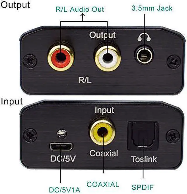 Alt view image 2 of 6 - Digital to Analog Audio Converter 192 kHz DAC Digital Coaxial and Optical Toslink to Analog 3.5mm Jack and RCA (L/R) Stereo Audio Adapter with Optical Cable for HDTV Home Cinema Aluminum
