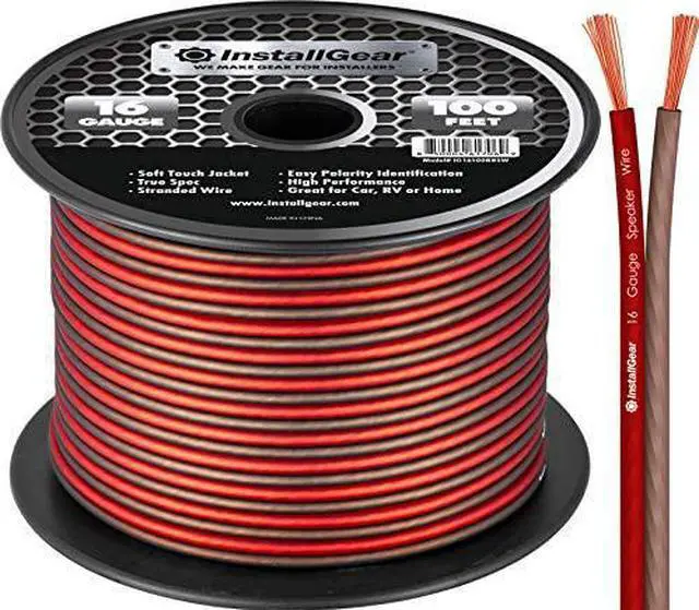 Main image of 16 Gauge AWG 100ft Speaker Wire Cable (Red/Black) True Spec and Soft Touch Speaker Wire Audio Cable (Great Use for Car Speakers Stereos Home Theater Speakers Surround Sound Radio)