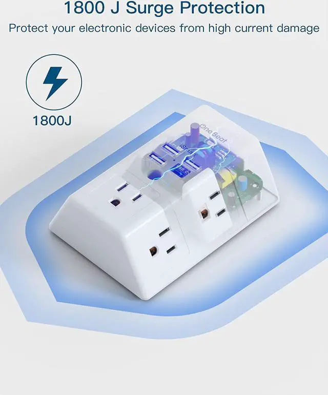 Alt view image 5 of 7 - Surge Protector, 5 Outlets Extender with 4 USB Ports(USB C), 3-Side 1800J Power Strip Multi Plug Outlet Expander, Charger, Outlet Splitter Adapter Wall Mount for Home Travel Office ETL Listed