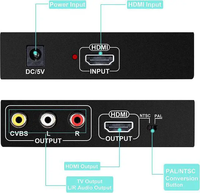 Alt view image 2 of 7 - HDMI to RCA and HDMI Adapter Converter HDMI to HDMI+3RCA CVBS AV Composite Video Audio Adapter/Splitter with Power Adapter Support 1080P PAL NTSC for HD TV Older TV Camera Monitor etc