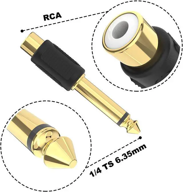 Alt view image 6 of 7 - RCA to 1/4 Audio Adapter 6.35mm Mono Plug Male to RCA Female Connectors 6-Pack