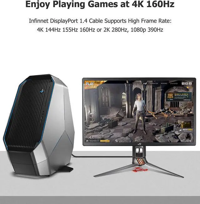 Alt view image 5 of 6 - 8K DisplayPort 1.4 Cable - 2m (6 feet), HBR3, HDR, VESA Certified, Supports 4K@160Hz, 144Hz, 1080p@390Hz