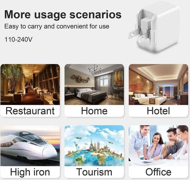 Alt view image 7 of 7 - iPad Charger iPhone Charger [2-Pack] 12W USB Wall Charger Foldable Travel Plug Block with 6FT USB Flat Ribbon Cable Compatible with iPad iPhone, iPad, Airpod