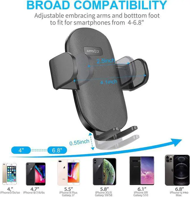 Alt view image 5 of 7 - Car Phone Holder Mount Dashboard/Windshield/Cell Phone Holder for Car Compatible with iPhone  All Phones Black