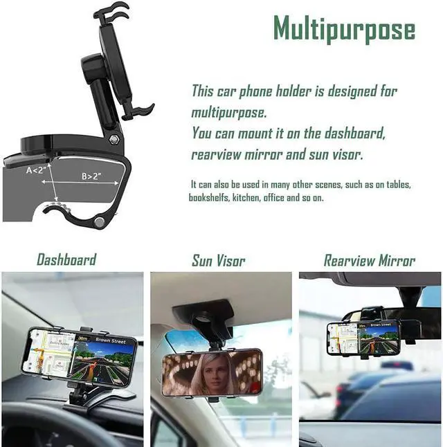 Alt view image 2 of 6 - Universal Car Phone Holder Mount 360 Degrees Rotation Dashboard Phone Holder [Upgrade Clip Never Fall] car Phone Mount for iPhone  Google Nokia and 4 to 7 Smartphones