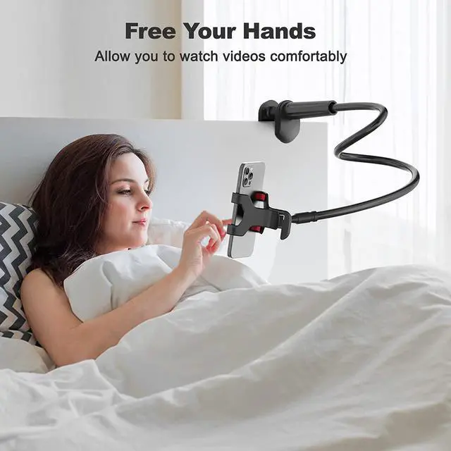 Alt view image 7 of 7 - Gooseneck Cell Phone Holder Universal 360 Flexible Phone Stand Lazy Bracket Mount Long Arms Clamp for Phone 13 Pro Xs Max XR X 8 7 6 6s Plus and Other 3.5~6.7 Device (Black)