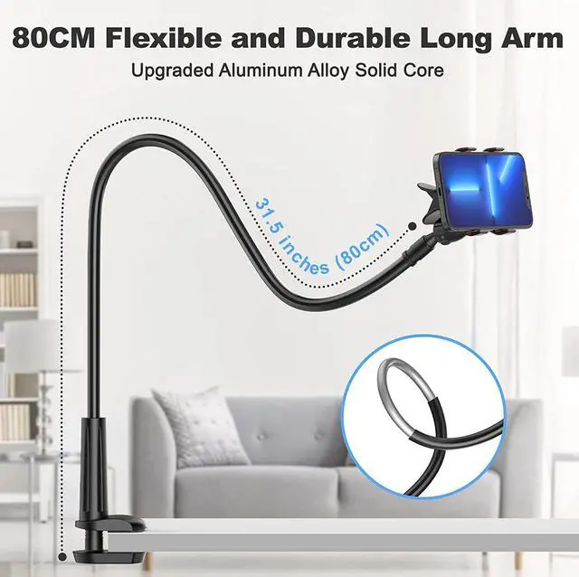 Alt view image 2 of 7 - Gooseneck Cell Phone Holder Universal 360 Flexible Phone Stand Lazy Bracket Mount Long Arms Clamp for Phone 13 Pro Xs Max XR X 8 7 6 6s Plus and Other 3.5~6.7 Device (Black)
