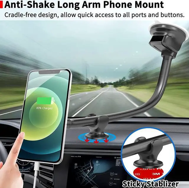 Alt view image 2 of 7 - APPS2Car Magnetic Car Phone Holder Mount [Flexible Long Arm] Anti-Shake Windshield Phone Mount [6 Strong Magnets] Cell Phone Holder for Car [Case Friendly] Compatible with iPhone Smartphones Tablets