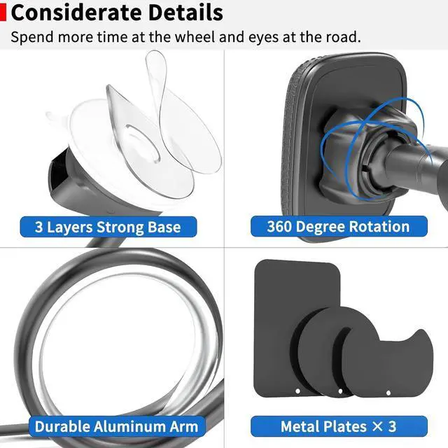 Alt view image 6 of 7 - APPS2Car Magnetic Car Phone Holder Mount [Flexible Long Arm] Anti-Shake Windshield Phone Mount [6 Strong Magnets] Cell Phone Holder for Car [Case Friendly] Compatible with iPhone Smartphones Tablets