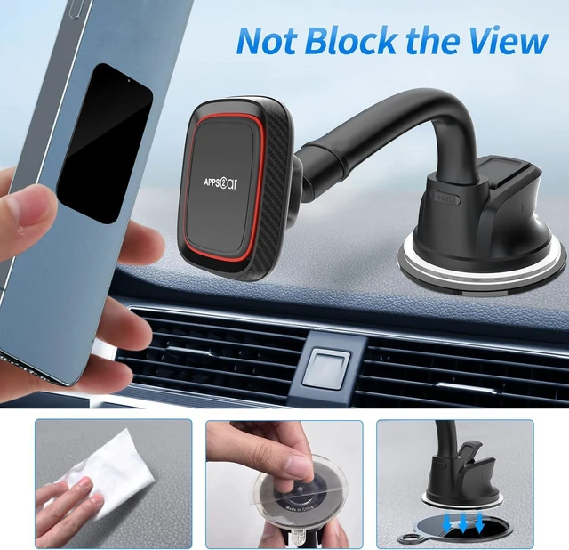 Alt view image 7 of 7 - Magnetic Car Mount, Universal Magnetic Phone Car Mount with 6 Strong Magnets, Windshield Phone Mount, Suction Cup Phone Holder, Magnet Phone Holder fit All Smartphones & Mini Tablets Large Devices