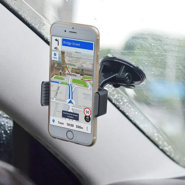 Alt view image 2 of 7 - Suction Cup Phone Holder for Car with Adjustable Arm Low Profile Dashboard Phone Mount Compact Windshield Window Dash Mobile Stand Compatible w/All iPhone and Android Cell Phones