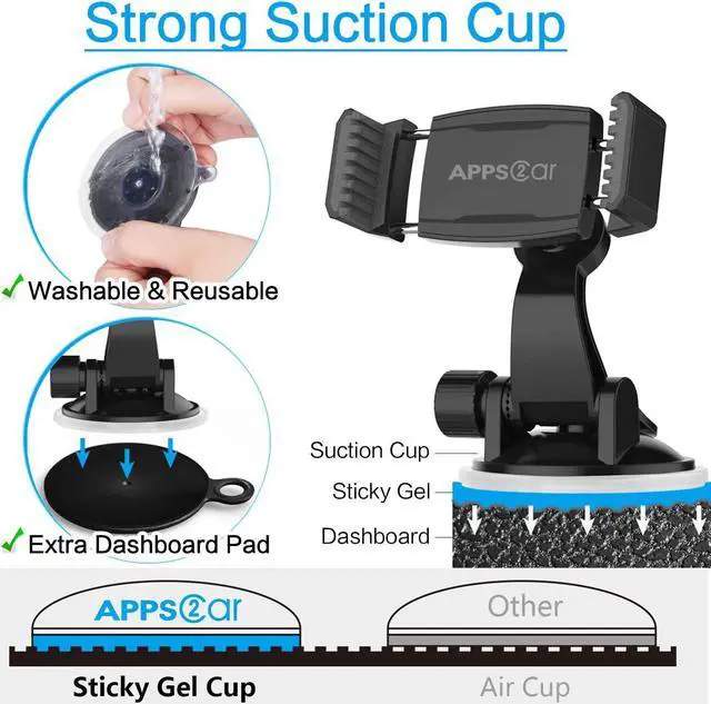 Alt view image 6 of 7 - Suction Cup Phone Holder for Car with Adjustable Arm Low Profile Dashboard Phone Mount Compact Windshield Window Dash Mobile Stand Compatible w/All iPhone and Android Cell Phones