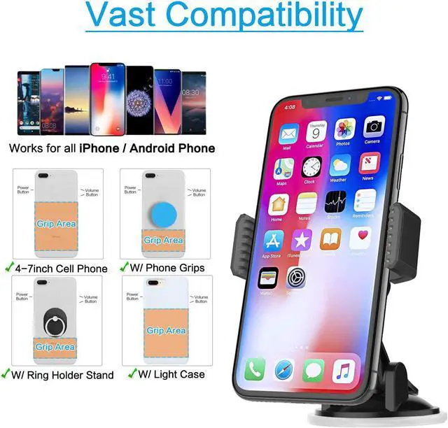 Alt view image 7 of 7 - Suction Cup Phone Holder for Car with Adjustable Arm Low Profile Dashboard Phone Mount Compact Windshield Window Dash Mobile Stand Compatible w/All iPhone and Android Cell Phones