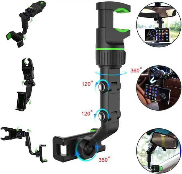 Alt view image 4 of 7 - YCNASSS New 360° Rearview Mirror Phone Holder for Car Multifunctional Mount Phone and GPS Holder Universal Rotating Car Phone Holder Cell Phone Automobile Cradles (Green)