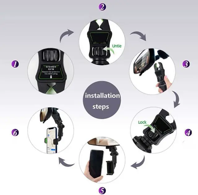 Alt view image 7 of 7 - YCNASSS New 360° Rearview Mirror Phone Holder for Car Multifunctional Mount Phone and GPS Holder Universal Rotating Car Phone Holder Cell Phone Automobile Cradles (Green)