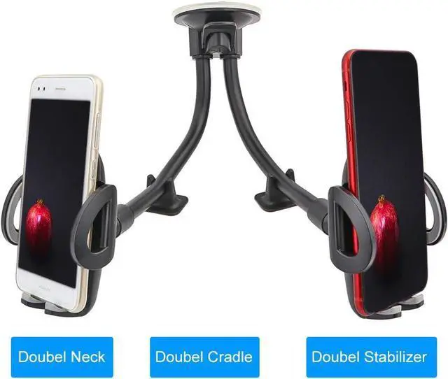 Alt view image 6 of 7 - Dual Phone Holder for Car, Phone Mount for Truck Windshield/Dashboard Compatible with iPhone 11/Xs/Xr/X/8 Plus/8/7/6, Samsung Note 10+/10/9/8/7, HTC, LG and More 3.5-6.5 inch Cell Phone