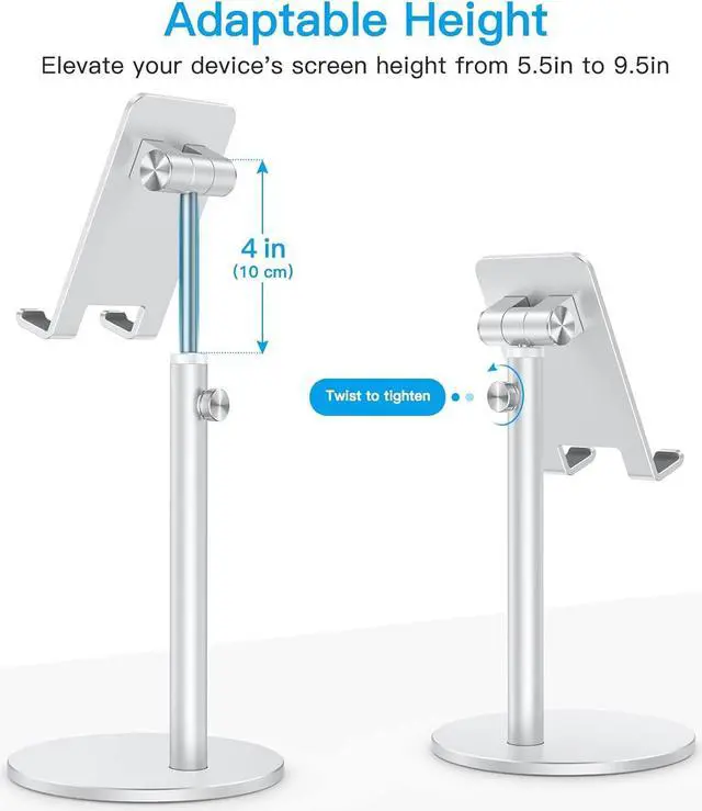 Alt view image 3 of 7 - Cell Phone Stand, OMOTON Angle Height Adjustable Phone Holder, Aluminum Desktop Phone Dock for Desk, Compatible with iPhone 13/Mini/Pro/Max, All Smartphones and Tablets(4-11''), Silver