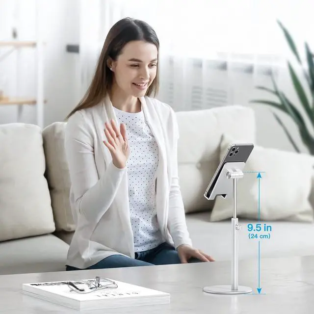Alt view image 5 of 7 - Cell Phone Stand, OMOTON Angle Height Adjustable Phone Holder, Aluminum Desktop Phone Dock for Desk, Compatible with iPhone 13/Mini/Pro/Max, All Smartphones and Tablets(4-11''), Silver