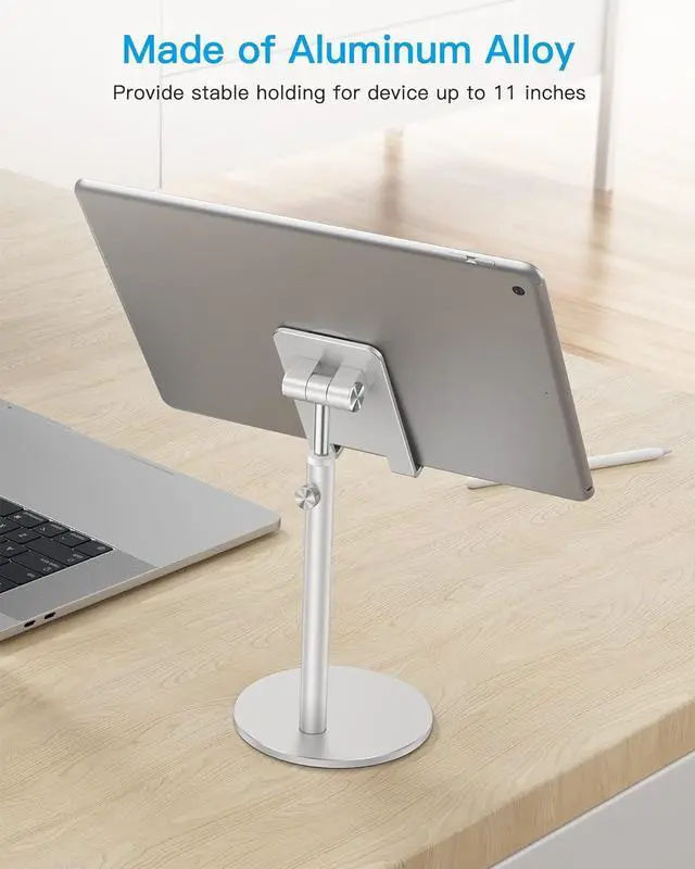 Alt view image 6 of 7 - Cell Phone Stand, OMOTON Angle Height Adjustable Phone Holder, Aluminum Desktop Phone Dock for Desk, Compatible with iPhone 13/Mini/Pro/Max, All Smartphones and Tablets(4-11''), Silver
