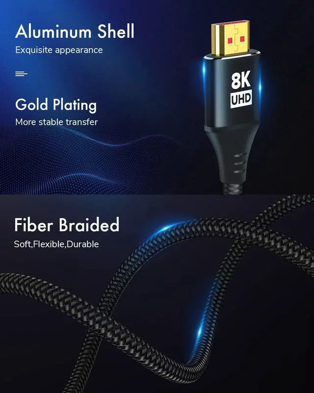 Alt view image 6 of 7 - 10K 8K 4K HDMI Cable 6FT 3-Pack Ultra High Speed HDMI Braided Cord Supports 4K/120Hz 8K/60Hz 48Gbps DTS:X HDCP 2.2 & 2.3 HDR 10 HDMI 2.1 Cable