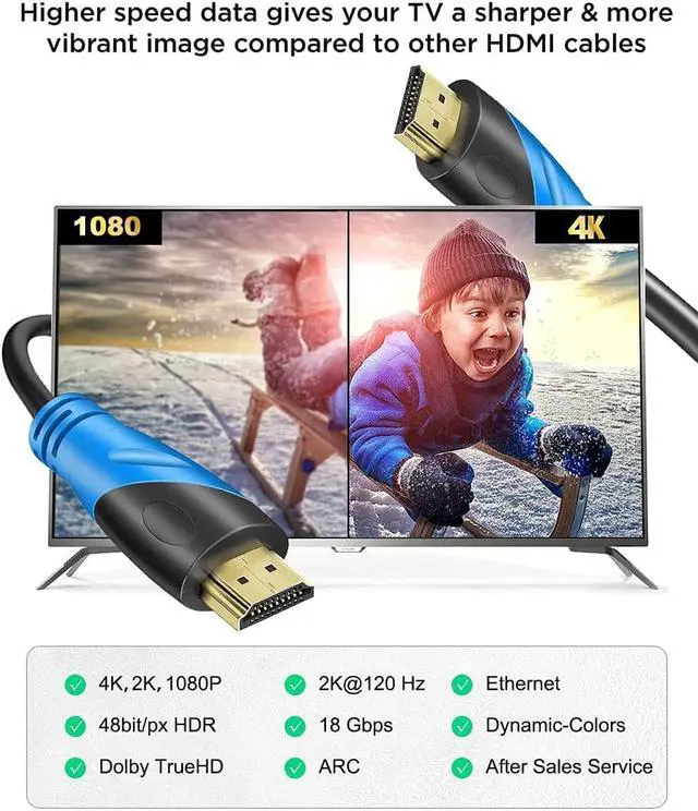 Alt view image 2 of 7 - 4K HDMI 35 FT Cable (HDMI 2.0 18Gbps) Ultra High Speed Gold Plated Connectors Ethernet HDMI Cord 4K@60HZ 2K 1080P 3D ARC Compatible with UHD TV Monitor Laptop Xbox PS4/PS5 ect(10.5m)