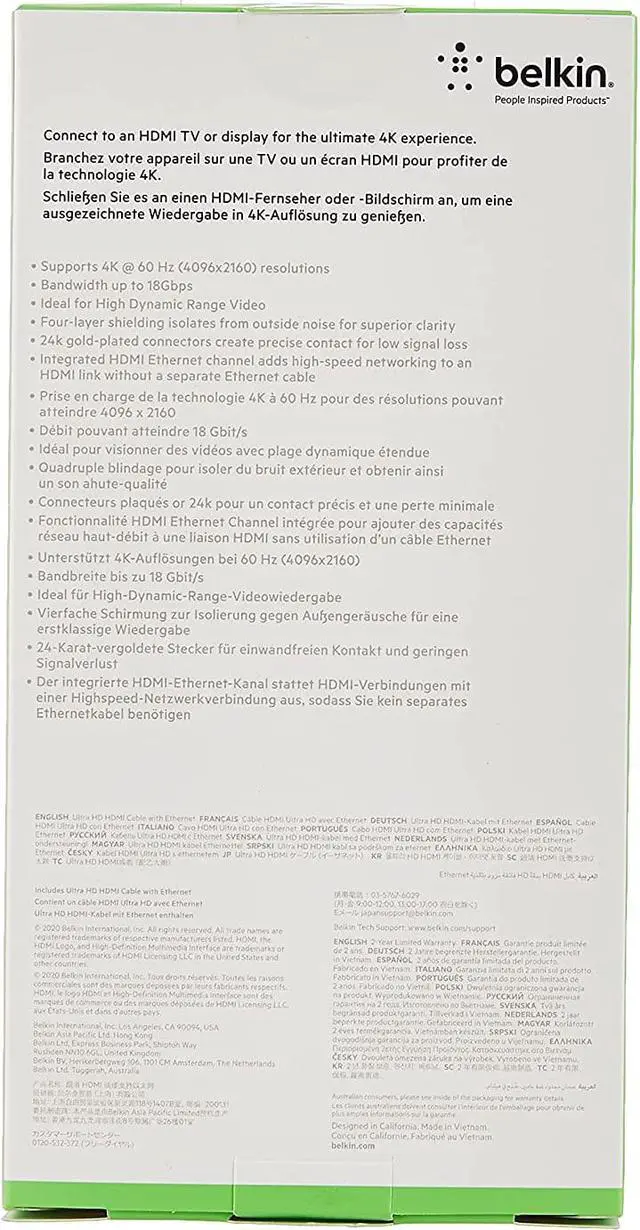 Alt view image 4 of 4 - Belkin AV10050bt1M HDTV High-Speed HDMI Cable with Ethernet, 4K / Ultra HD Compatible, 1m/3.3'