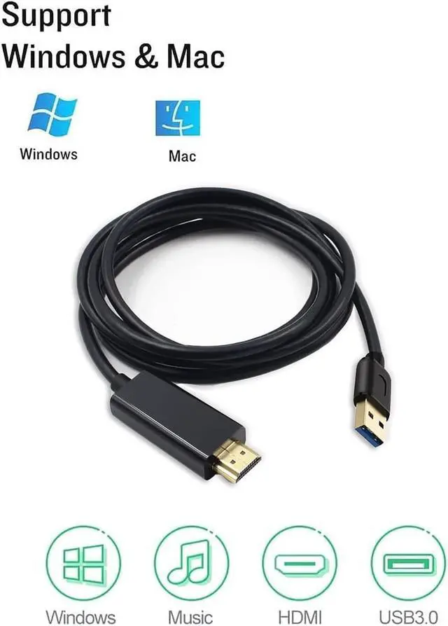 Alt view image 6 of 8 - USB to HDMI Adapter Cable for Mac iOS Windows 10/8/7/Vista/XP USB 3.0 to HDMI Male HD 1080P Monitor Display Audio Video Converter Cable Cord - 2M
