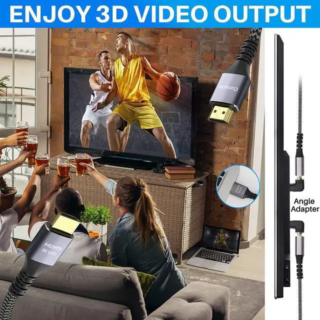 Alt view image 3 of 7 - Certified HDMI® Cable, Real 8K Cable (2 Pack, 5FT+ 5FT), 48Gbps, Ultra HD Braided Cord, Supports 8K@60Hz 4K@120Hz, eARC, HDR, HDCP 2.2 2.3, for Laptop, Monitor, Switch, PS5/PS4, Xbox, UHD TV