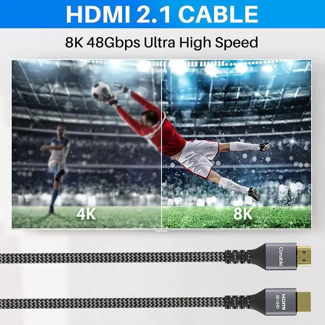 Alt view image 4 of 7 - Certified HDMI® Cable, Real 8K Cable (2 Pack, 5FT+ 5FT), 48Gbps, Ultra HD Braided Cord, Supports 8K@60Hz 4K@120Hz, eARC, HDR, HDCP 2.2 2.3, for Laptop, Monitor, Switch, PS5/PS4, Xbox, UHD TV