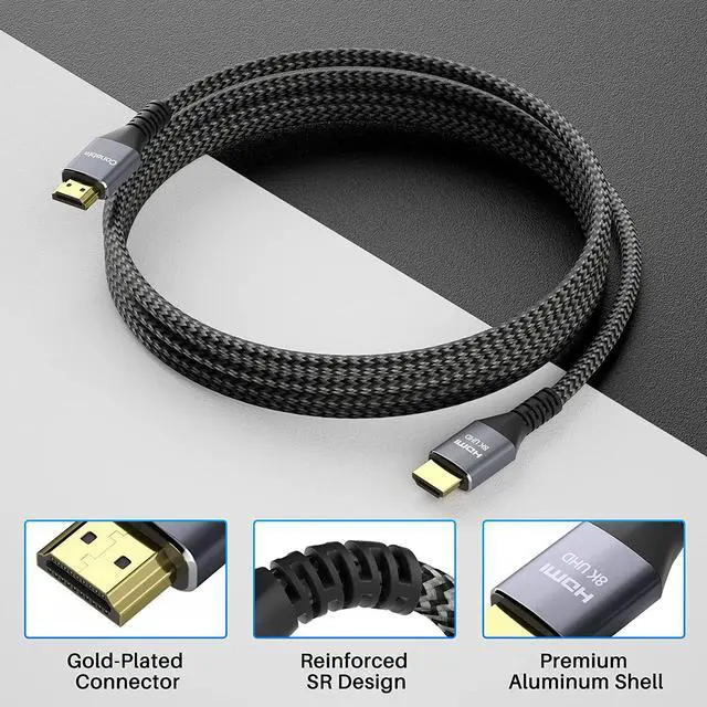 Alt view image 2 of 7 - Certified HDMI® Cable, Real 8K Cable (2 Pack, 5FT+ 5FT), 48Gbps, Ultra HD Braided Cord, Supports 8K@60Hz 4K@120Hz, eARC, HDR, HDCP 2.2 2.3, for Laptop, Monitor, Switch, PS5/PS4, Xbox, UHD TV