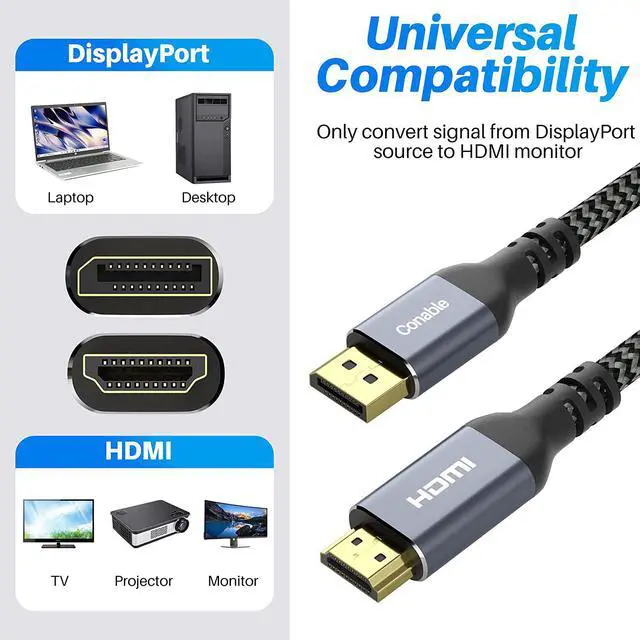 Alt view image 4 of 6 - 4K DisplayPort to HDMI Cable 20FT 4K@60Hz HDR High Speed Active Display Port to HDMI Cable UHD Converter Uni-Directional Braided Cord Support 4K@60Hz 2K@120Hz 1080P for HDTV Monitor Projector