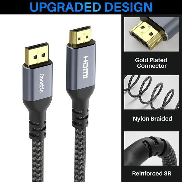 Alt view image 2 of 6 - 4K DisplayPort to HDMI Cable 20FT 4K@60Hz HDR High Speed Active Display Port to HDMI Cable UHD Converter Uni-Directional Braided Cord Support 4K@60Hz 2K@120Hz 1080P for HDTV Monitor Projector
