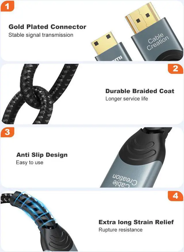 Alt view image 2 of 7 - Mini HDMI to Standard HDMI Cable High Speed 4K x 2K 60Hz Male to Male 4K HDMI Adapter & Cable Tie Compatible with Camera Camcorder Laptop HDTV Raspberry Pi Zero W