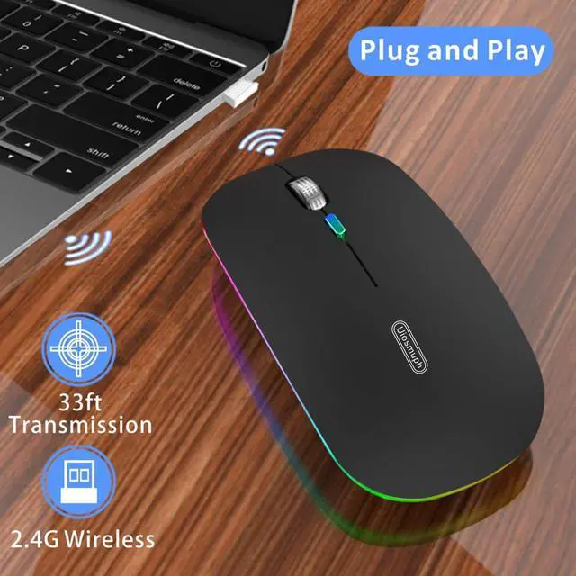 Alt view image 3 of 7 - LED Wireless Mouse, G12 Slim Rechargeable Silent Mouse, 2.4G Portable USB Optical Computer Mice with USB Receiver and Type C Adapter (Matte Black)