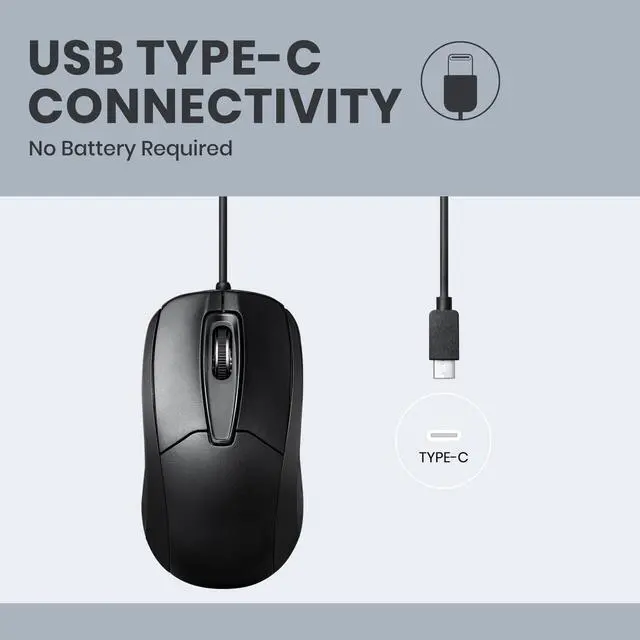 Alt view image 3 of 7 - Perixx PERIMICE-209C USB Type C Wired Optical Mouse - 5.9 Ft Cable - 1000 DPI - Black, (11994)