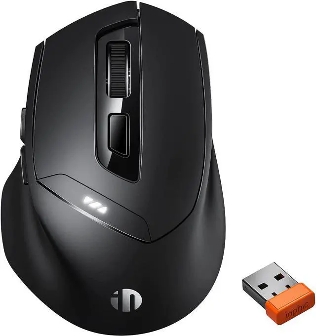 Main image of Bluetooth Mouse Rechargeable, Inphic 2.4G Wireless Mouse Silent, 3 Modes (Bluetooth 5.0/4.0+USB) Multi-Device Connection, Ergonomic Mouse for Laptop Desktop Mac Android Windows, Black