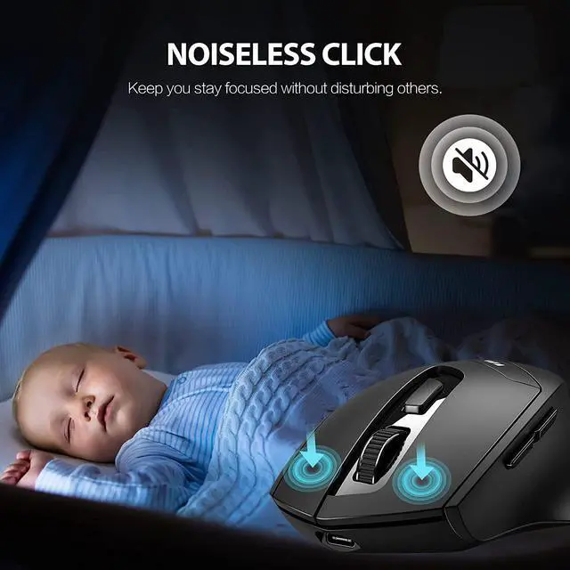 Alt view image 3 of 7 - Bluetooth Mouse Rechargeable, Inphic 2.4G Wireless Mouse Silent, 3 Modes (Bluetooth 5.0/4.0+USB) Multi-Device Connection, Ergonomic Mouse for Laptop Desktop Mac Android Windows, Black