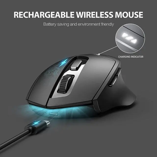 Alt view image 4 of 7 - Bluetooth Mouse Rechargeable, Inphic 2.4G Wireless Mouse Silent, 3 Modes (Bluetooth 5.0/4.0+USB) Multi-Device Connection, Ergonomic Mouse for Laptop Desktop Mac Android Windows, Black