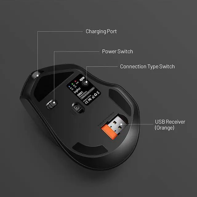 Alt view image 6 of 7 - Bluetooth Mouse Rechargeable, Inphic 2.4G Wireless Mouse Silent, 3 Modes (Bluetooth 5.0/4.0+USB) Multi-Device Connection, Ergonomic Mouse for Laptop Desktop Mac Android Windows, Black