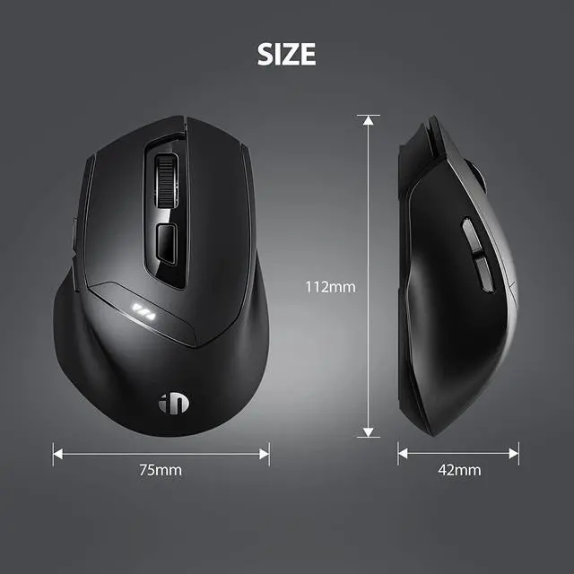 Alt view image 7 of 7 - Bluetooth Mouse Rechargeable, Inphic 2.4G Wireless Mouse Silent, 3 Modes (Bluetooth 5.0/4.0+USB) Multi-Device Connection, Ergonomic Mouse for Laptop Desktop Mac Android Windows, Black