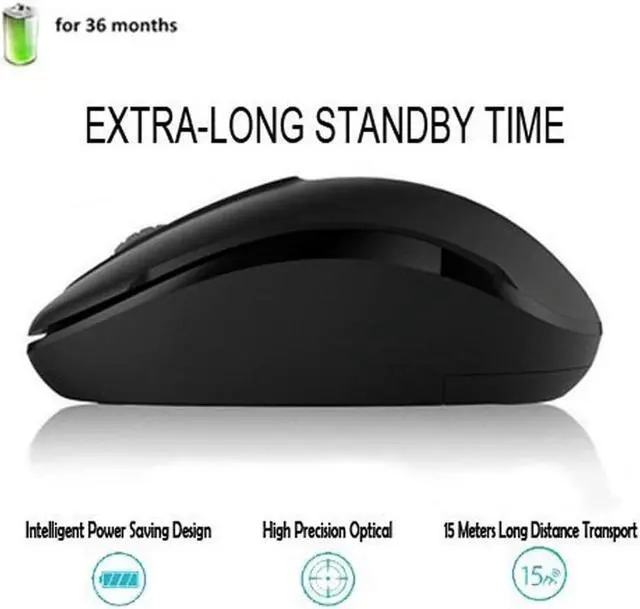 Alt view image 3 of 7 - MiraCase Comfortable 2.4 GHz Long Range Silent Wireless Mouse | 1600 DPI | 30ft Working Distance | Battery Included | Black
