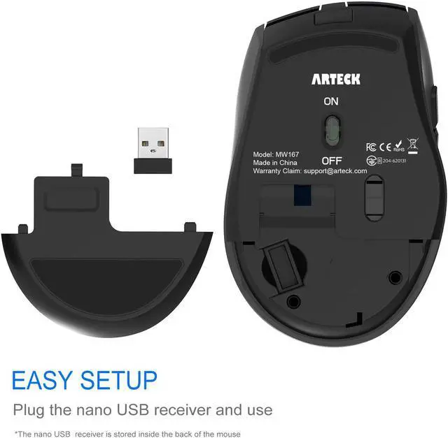 Alt view image 3 of 7 - Arteck Wireless Mouse, 2.4G USB Wireless Ergonomic Optical Mouse, with Nano USB Receiver Silent Clicking Side Switch Buttons for Computer/Desktop/PC/Laptop and Windows 11/10 Rechargeable Battery
