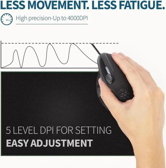 Alt view image 4 of 7 - DeLUX Seeker Wired Ergonomic Vertical Mouse with Thumb Wheel, Optical Computer Mouse with 6 Programmable Buttons, 4000 DPI, RGB Backlight, Removable Wrist Rest for Carpal Tunnel (M618XSU-Black)
