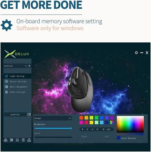 Alt view image 5 of 7 - DeLUX Seeker Wired Ergonomic Vertical Mouse with Thumb Wheel, Optical Computer Mouse with 6 Programmable Buttons, 4000 DPI, RGB Backlight, Removable Wrist Rest for Carpal Tunnel (M618XSU-Black)