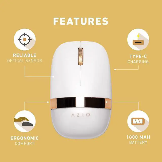 Alt view image 5 of 6 - AZIO IZO Wireless Bluetooth Mouse with Round Ergonomic Form Optical Sensor Adjustable DPI Rechargeable PC & Mac - White Blossom