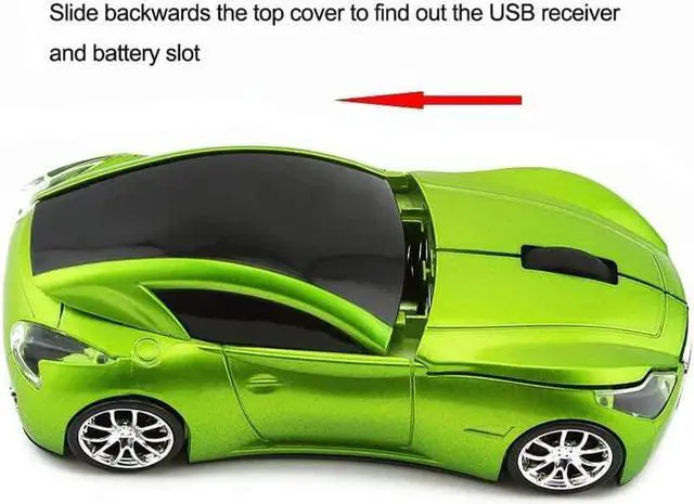 Alt view image 2 of 6 - Aikchi Wireless Sports Car Mouse, Wireless Desktop Laptop Computer Mouse 2.4GHz Optical Mice for YFND (Green)