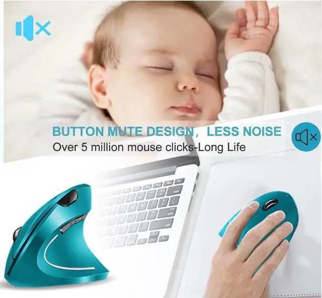 Alt view image 3 of 7 - Vassink Wireless Mouse Ergonomic Mouse Rechargeable Vertical Optical Mice with USB Receiver, 6 Buttons 2.4GHz for PC Computer,Laptop,etcRed+Blue