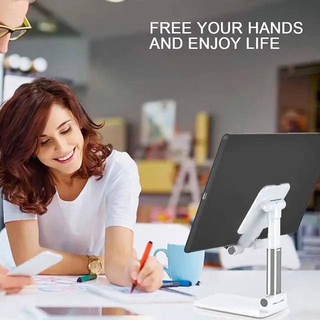 Alt view image 4 of 7 - Meetuo 2 Pcs Cell Phone Stand, Adjustable Angle Height Phone Stand for Desk, Fully Foldable/Portable Phone Holder, Compatible for iPhone 14/13/12/Smartphones, Welcome to consult