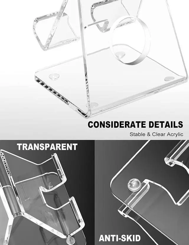 Alt view image 5 of 7 - Acrylic Cell Phone Stand  Acrylic Phone Stand for Desk Clear Phone Stand Dock Cradle Compatible with Phone 13 Pro Max Mini 11 Xr 8 SE Android Smartphone Pad Desk Accessories