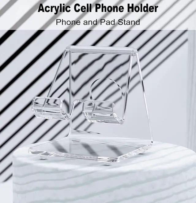 Alt view image 6 of 7 - Acrylic Cell Phone Stand  Acrylic Phone Stand for Desk Clear Phone Stand Dock Cradle Compatible with Phone 13 Pro Max Mini 11 Xr 8 SE Android Smartphone Pad Desk Accessories